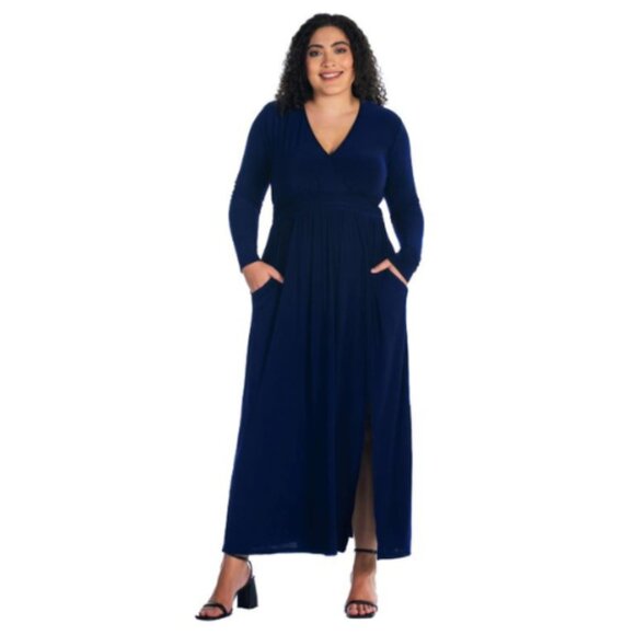24seven Comfort Apparel Women's Long Sleeve V-neck Side Slit Maxi Dress 3X NWT - Picture 1 of 8